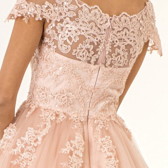 new blush  Boat Neck Tulle Short Dress GS1953 - Picture 4 of 5